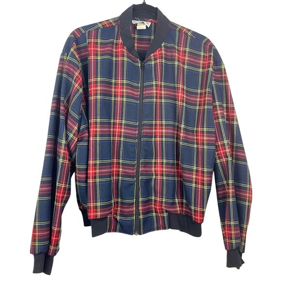 Plaid Red and Blue Jacket Vintage Zip Up Medium - Picture 1 of 6